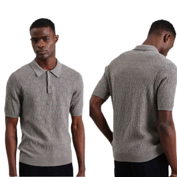 Wax London Naples Textured Knit Polo XL (Fits Large) Cotton Cashmere Sweater - Picture 2 of 15